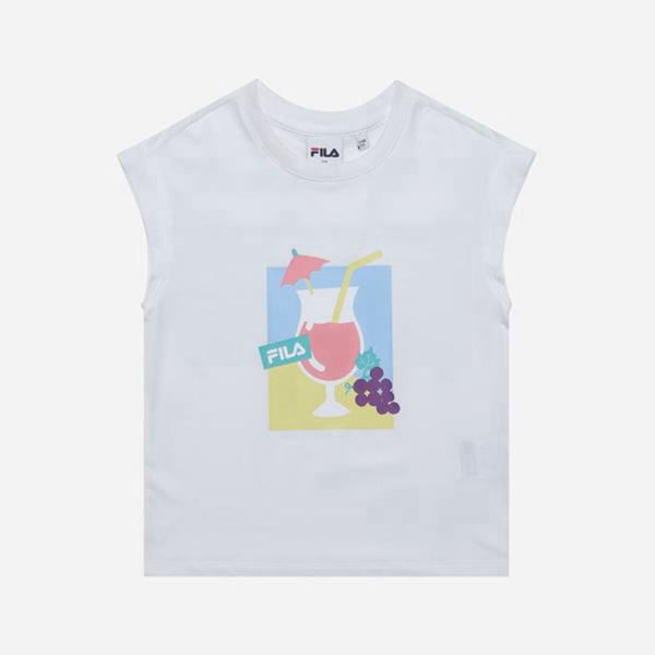 Fila Juicy Cap Sleeveless Girl's T-Shirts - White,NZ 270-74269